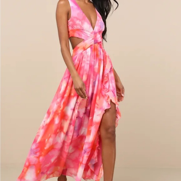 Lulu's Vibrant Pink and Orange Backless Dress - Picture 3 of 3